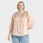 Women's Plus Size Bishop Long Sleeve Embroidered Top - Knox Rose Pink