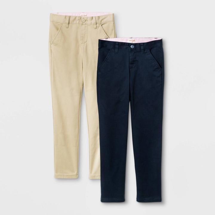 Girls' 2pk Flat Front Stretch Uniform Skinny Pants - Cat & Jack Khaki