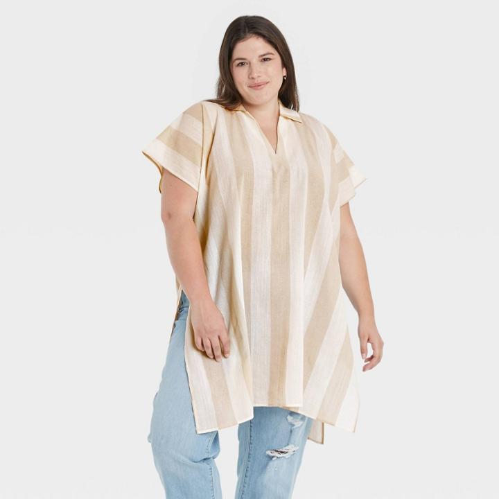 Women's Plus Size Woven Striped Tunic Jacket - Universal Thread Neutral