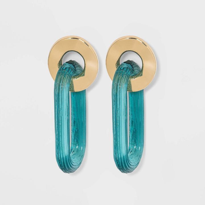Circular Post With Oval Drop Earrings - A New Day Blue