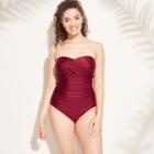 Women's Shirred Bandeau One Piece Swimsuit - Kona Sol Cherry Xl, Bing Cherry