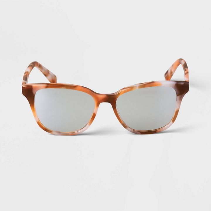 Women's Tortoise Print Square Blue Light Filtering Acetate Reading Glasses - A New Day Pink