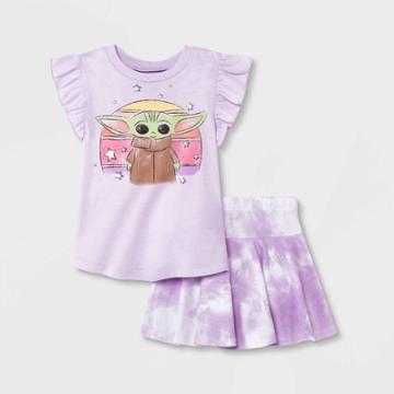 Lucasfilm Toddler Girls' Baby Yoda Top And Bottom Set - Purple