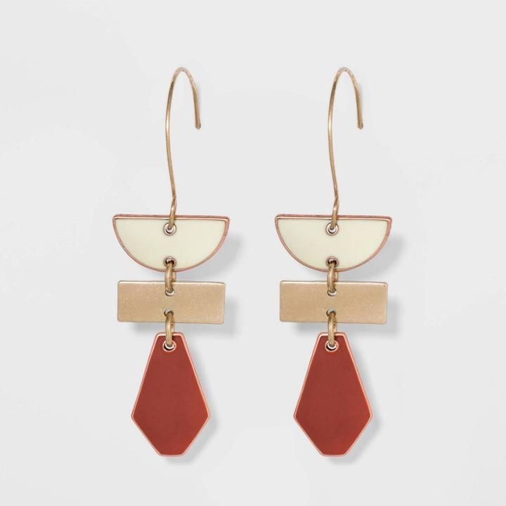 Worn Gold And Copper Ox Geometric Enamel Drop Earring - Universal Thread Red/white, Women's