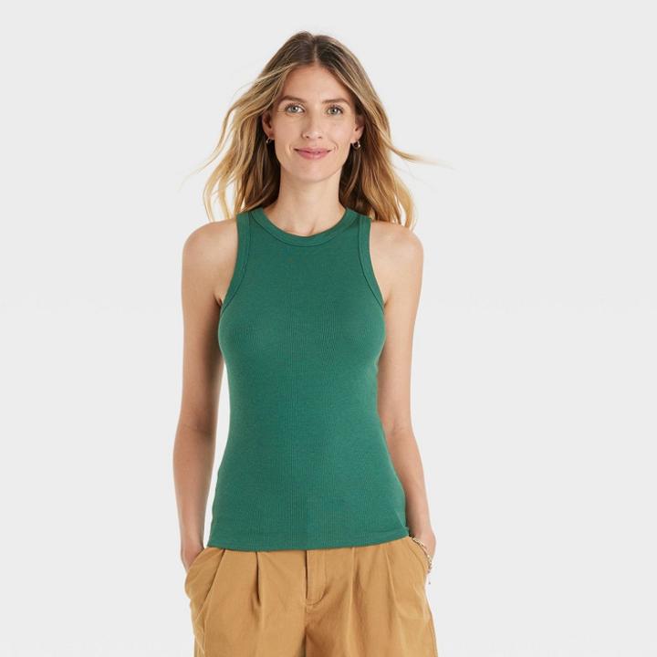 Women's Ribbed Tank Top - A New Day Dark Green