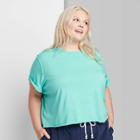 Women's Plus Size Short Sleeve Roll Cuff Boxy T-shirt - Wild Fable Green