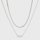 Silver Plated Cubic Zirconia Triangle Duo Bib Necklace - A New Day