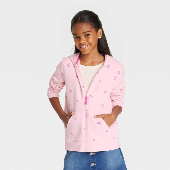 Girls' Printed Zip-up Fleece Hoodie - Cat & Jack Bright Pink