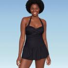 Women's Slimming Control Ruched Front Swim Dress - Dreamsuit By Miracle Brands Black