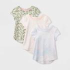 Toddler Girls' 3pk Floral Tie-dye Favorite Short Sleeve T-shirt - Cat & Jack