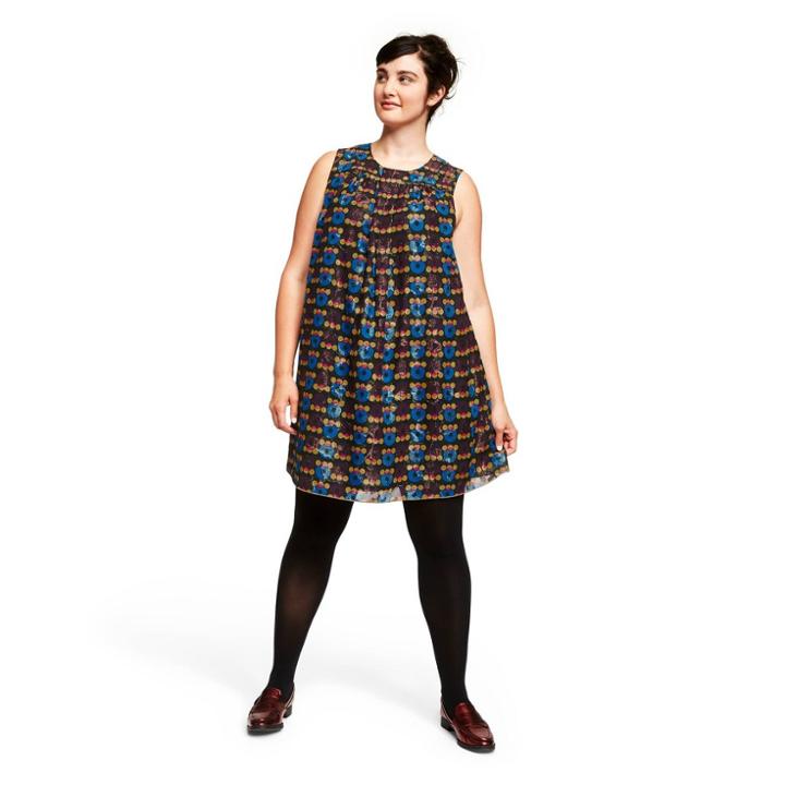 Women's Plus Size Metallic Circles Sleeveless Round Neck Shift Mini Dress - Anna Sui For Target Black 1x, Women's,