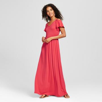 Women's Cold Shoulder Maxi Dress Coral L - Vanity Room, Size: