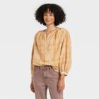 Women's Balloon Long Sleeve Popover Blouse - Universal Thread Yellow Plaid