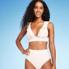 Women's Ruffled V-neck Longline Triangle Bikini Top - Shade & Shore Off-white