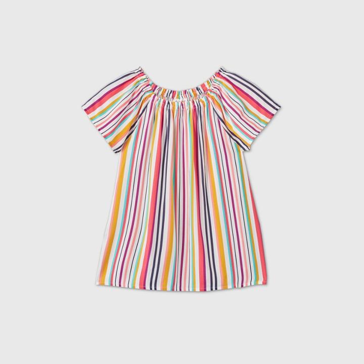 Girls' Short Sleeve Striped Woven Top - Cat & Jack Cream