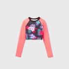 Girls' Long Sleeve Raglan Cropped Floral Rash Guard Swim Shirt - Art Class