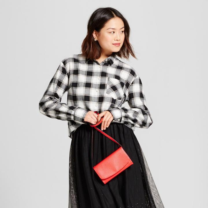 Women's Long Sleeve Plaid Any Day Button Down Shirt - A New Day Black