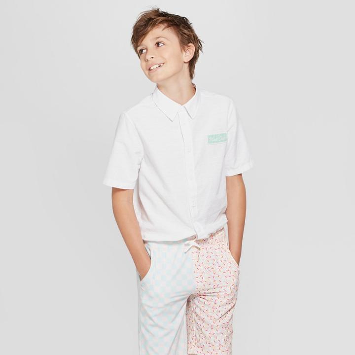 Boys' Short Sleeve Woven Button-down Shirt - Art Class Blue