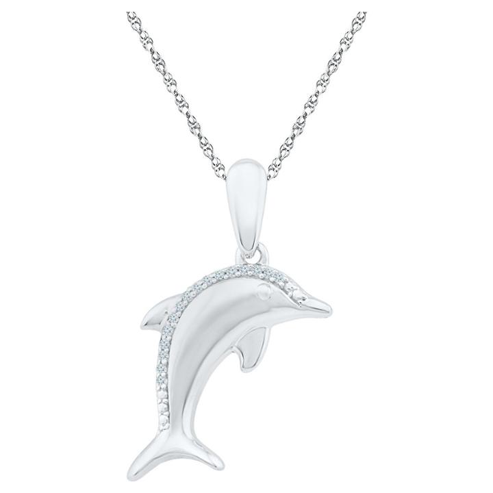 Target Diamond Accent Round White Diamond Prong Set Dolphin Pendant In Sterling Silver (18 Ij-i2-i3), Girl's