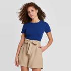 Women's Slim Fit Short Sleeve Crewneck Rib T-shirt - A New Day Blue
