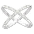 Target Women's Silver Plated Large X Crystal Ring (7),