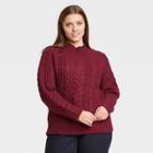 Women's Plus Size Cable Turtleneck Pullover Sweater - A New Day Burgundy