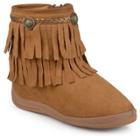 Girls' Journee Collection Anza Round Toe Fringed Fashion Boots - Chestnut 12, Dark Chestnut