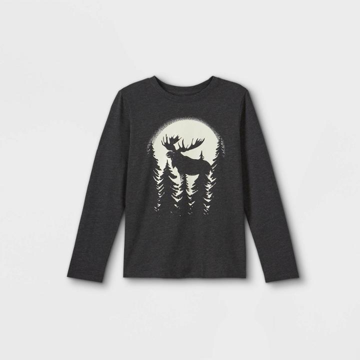 Boys' 'moose Under The Moon' Graphic Long Sleeve T-shirt - Cat & Jack Charcoal Gray