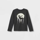 Boys' 'moose Under The Moon' Graphic Long Sleeve T-shirt - Cat & Jack Charcoal Gray