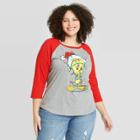 Women's Looney Tunes Tweety Bird Plus Size Christmas 3/4 Raglan Sleeve Graphic T-shirt - Heather Gray