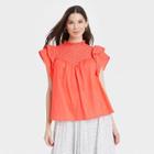 Women's Flutter Short Sleeve Eyelet Top - A New Day Orange