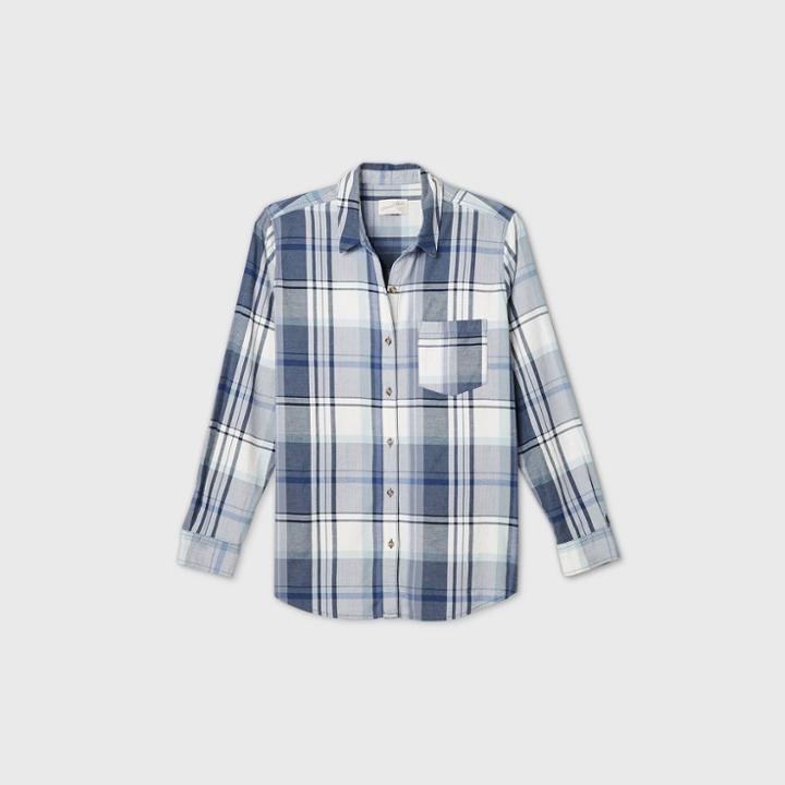 Women's Plus Size Plaid Long Sleeve Button-down Shirt - Universal Thread Blue