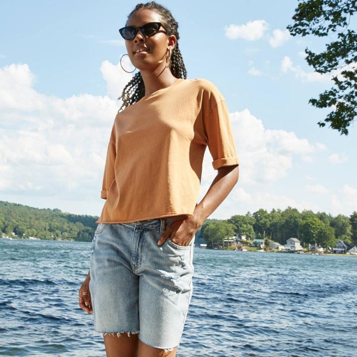 Women's Rolled Cuff Short Sleeve Boxy T-shirt - Wild Fable Rust