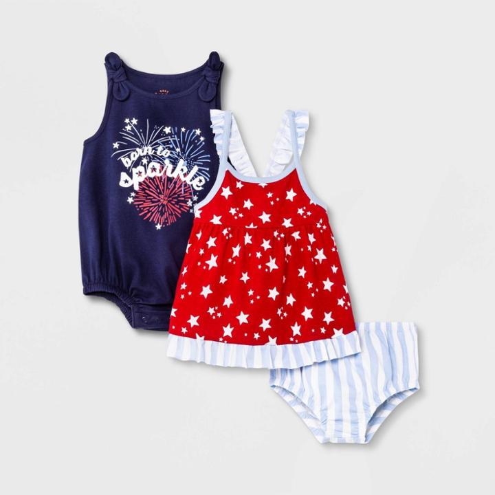 Baby Girls' 2pk Americana Romper - Cat & Jack Navy Blue