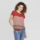 Women's Printed Short Sleeve Scoop Neck Woven Top - Xhilaration Red/navy/yellow
