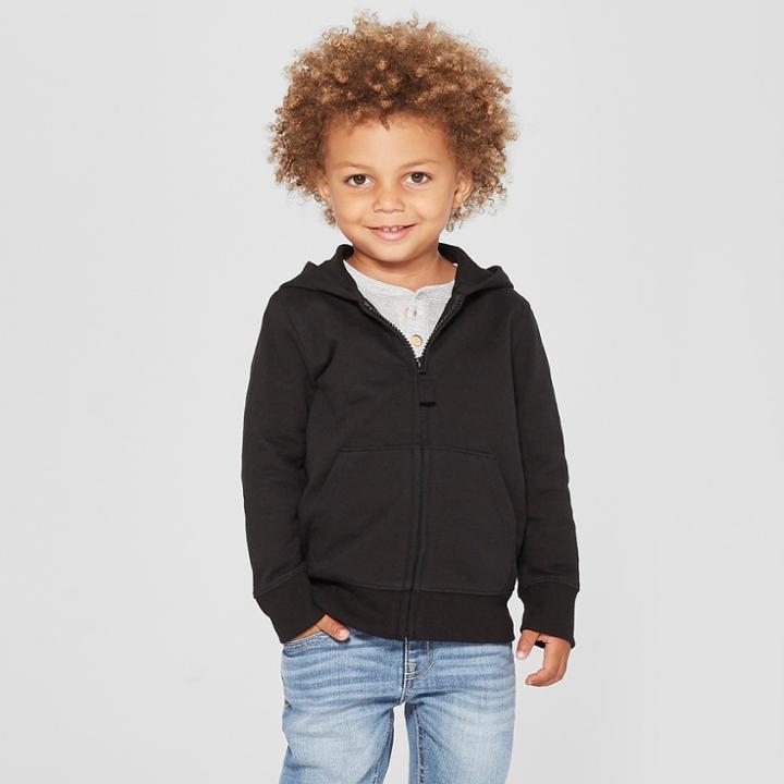 Toddler Boys' Long Sleeve Zip-up Hoodie - Cat & Jack Black