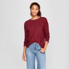Women's Drop Shoulder Long Sleeve T-shirt - Universal Thread Burgundy (red)