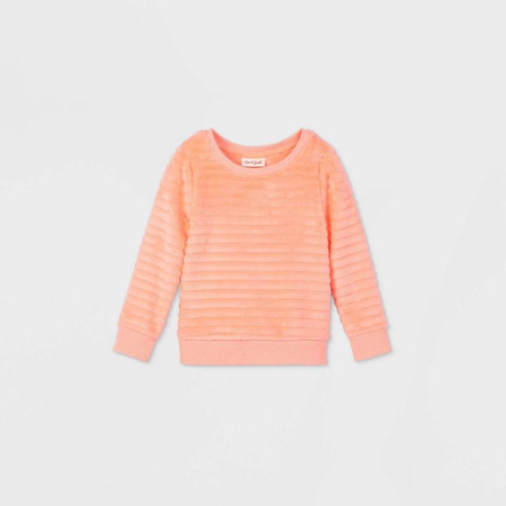 Toddler Girls' Solid Sherpa Rib Pullover - Cat & Jack Neon Peach