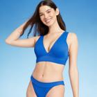 Women's Lightly Lined Longline Plunge Ribbed Bikini Top - Shade & Shore Sapphire Blue