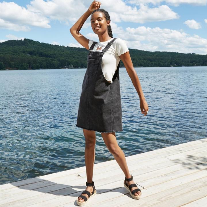 Women's Sleeveless Denim Pinafore - Wild Fable Black