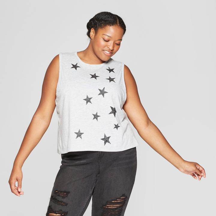 Women's Plus Size Multi Star Cropped Tank Top - Fifth Sun (juniors') - Gray