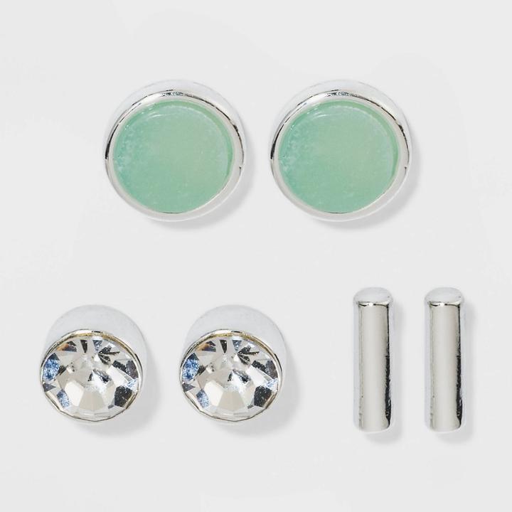 Boxed With Amazonite Semi-precious Stone Stud Earring Set - A New Day Green, Women's