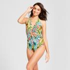Clean Water Women's Floral Print Tropical Twist Front One Piece - Pink