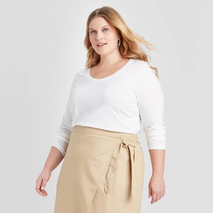 Women's Plus Size Long Sleeve T-shirt - Ava & Viv White 2x, Women's,