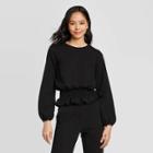 Women's Cowl Neck Smocked Waist Knit Sweatshirt - Who What Wear Black