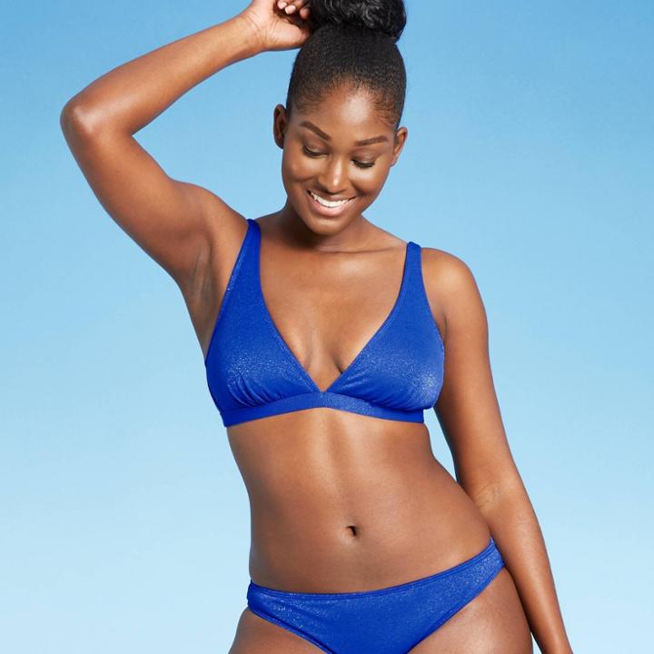 Juniors' Metallic Tie-front Bralette Bikini Top - Xhilaration Blue