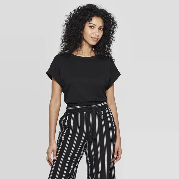 Women's Slim Fit Short Sleeve Crewneck T-shirt - A New Day Black