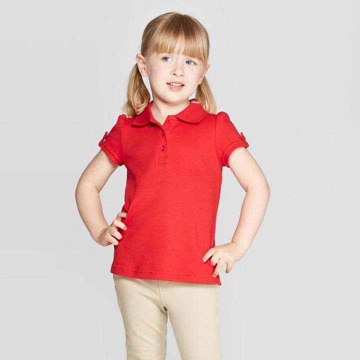 Toddler Girls' Short Sleeve Interlock Uniform Polo Shirt - Cat & Jack Red