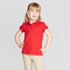 Toddler Girls' Short Sleeve Interlock Uniform Polo Shirt - Cat & Jack Red