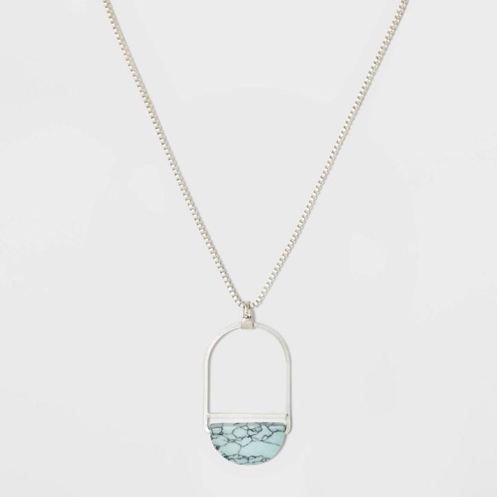 Open Oval Wire Semi-precious Turquoise Pendant Necklace - Universal Thread Light Blue, Women's